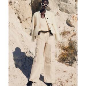 ME+EM Ecru Denim Baggy Cargo Jeans Wide Leg Cream White Size 25 Carpenter Pants